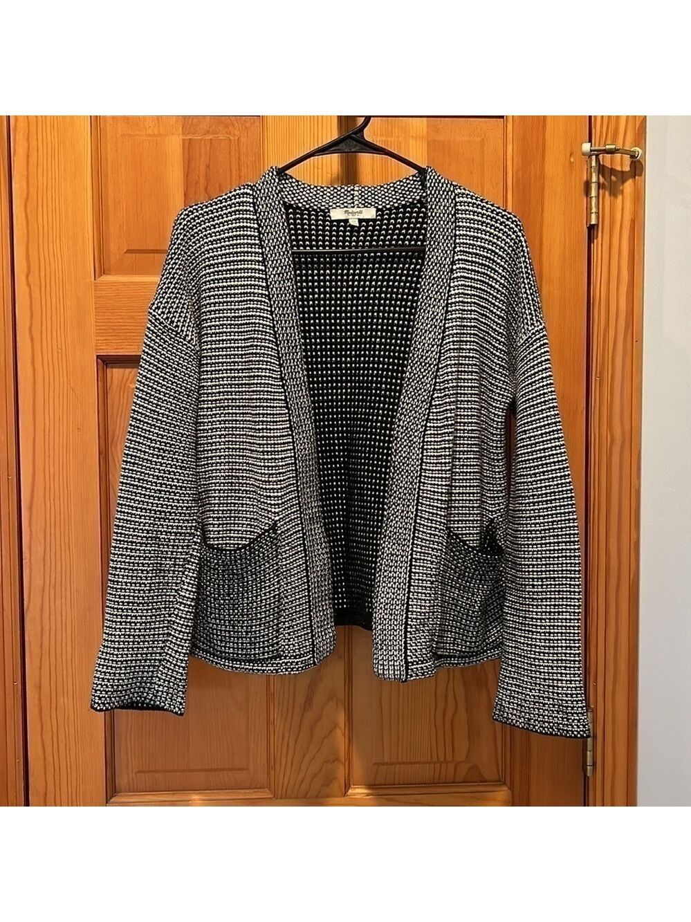 Madewell Black and White Knit Cocoon Open Front Cardigan Size XS - Picture 3 of 6